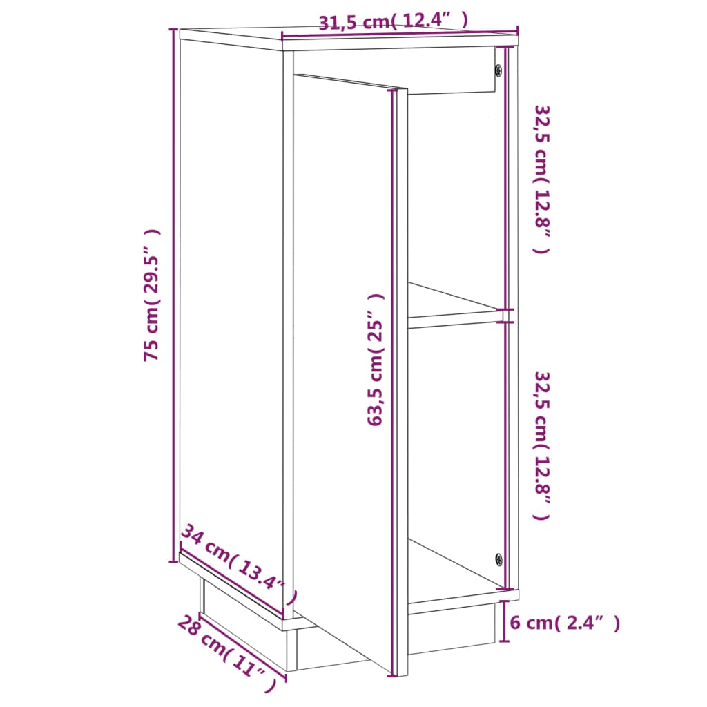 Komoda bela 31,5x34x75 cm trdna borovina