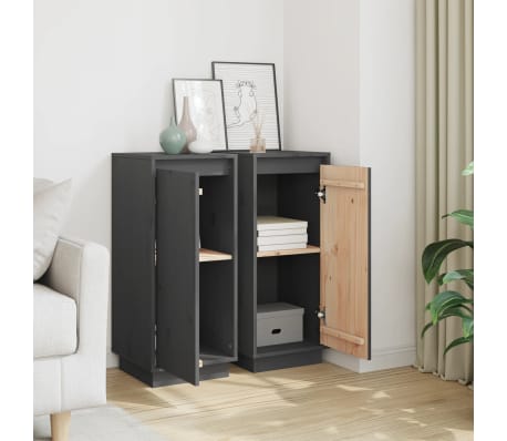 vidaXL Buffets 2 pcs Gris 31,5x34x75 cm Bois massif de pin