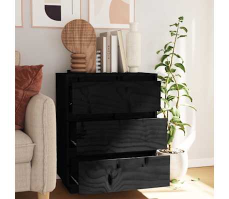 vidaXL Dulap, negru, 60x34x75 cm, lemn masiv de pin