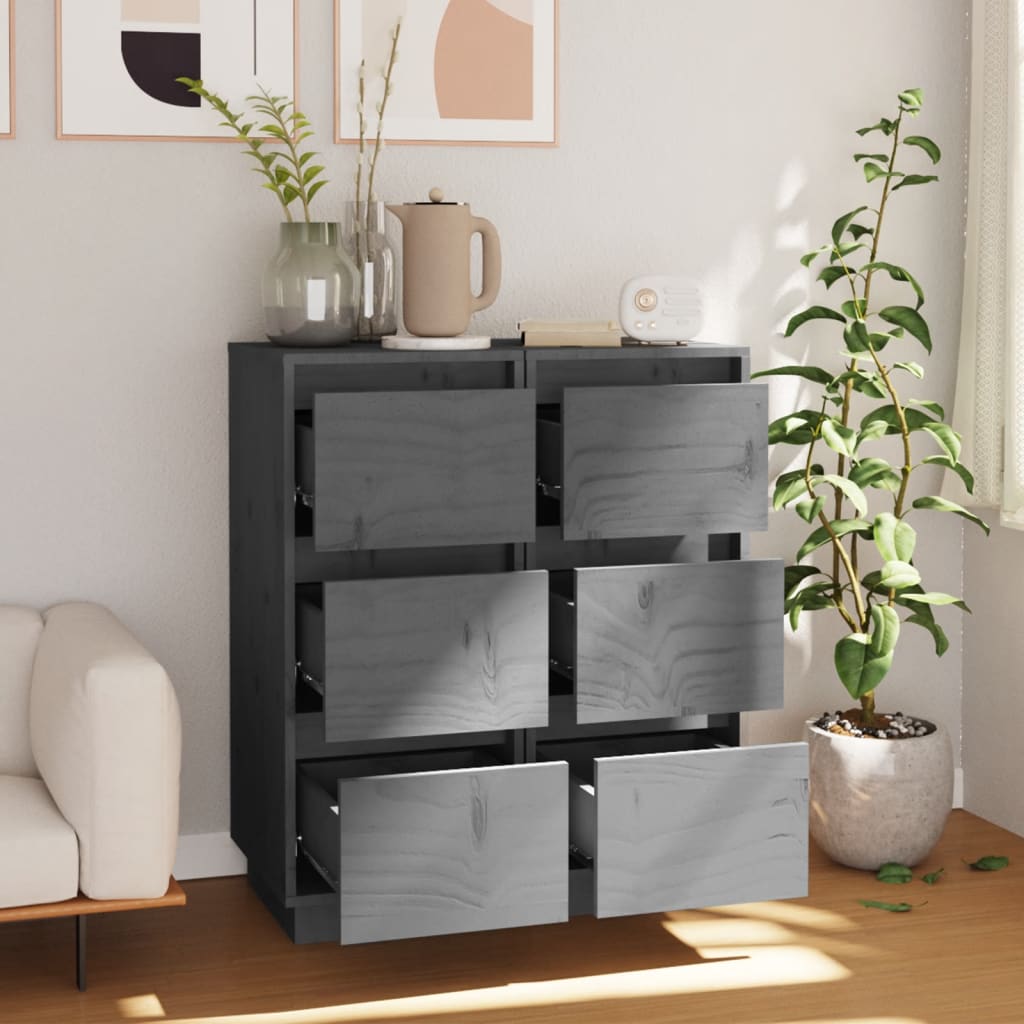 

vidaXL Dressoirs 2 st 32x34x75 cm massief grenenhout grijs