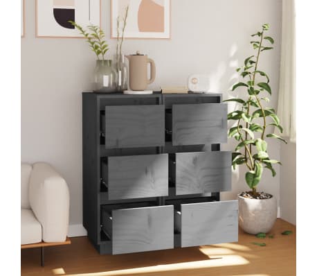 vidaXL kumodes, 2 gab., pelēkas, 32x34x75 cm, priedes masīvkoks