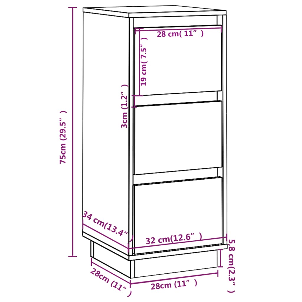 Komoda 2 kosa medeno rjava 32x34x75 cm trdna borovina