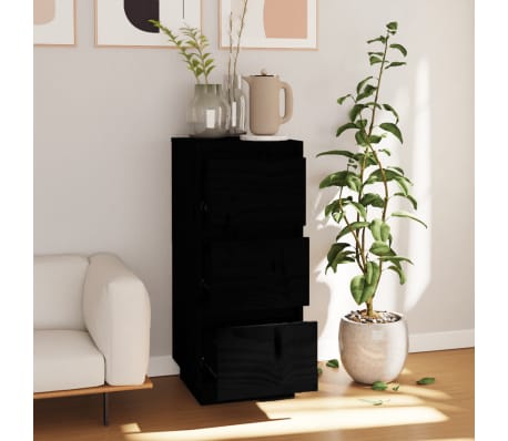 vidaXL &Scaron;oninė spintelė, juoda, 32x34x75cm, pu&scaron;ies medienos masyvas