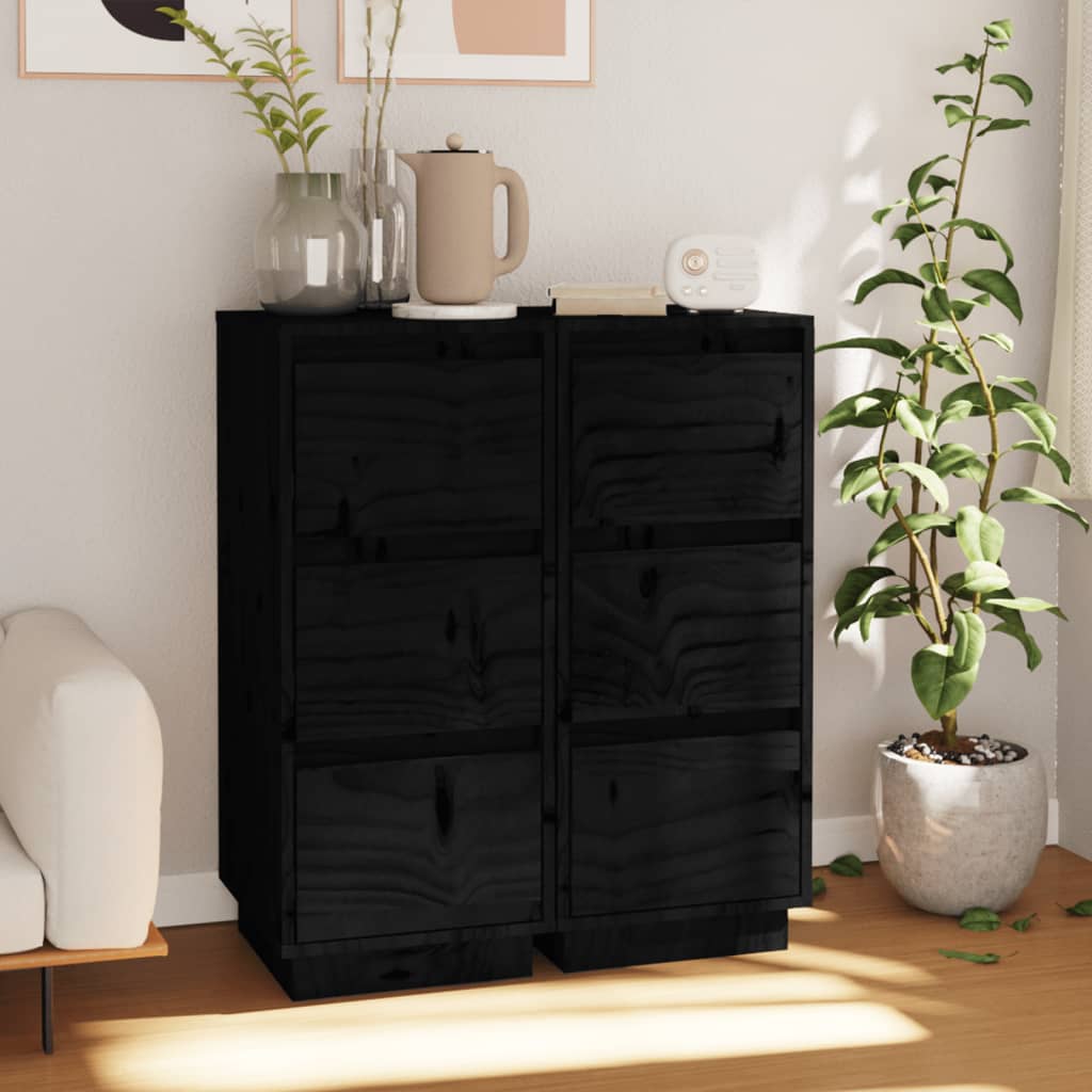 vidaXL Sideboards 2 Stk. Schwarz 32x34x75 cm Massivholz Kiefer