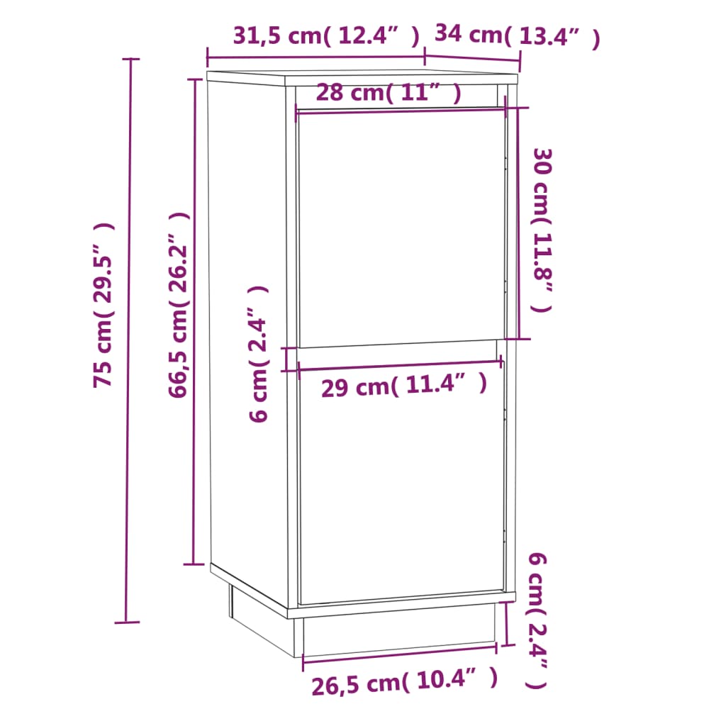 Szafki, 2 szt., 31,5 x 34 x 75 cm, lite drewno sosnowe