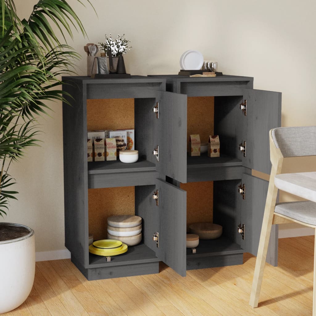 

vidaXL Dressoirs 2 st 31,5x34x75 cm massief grenenhout grijs