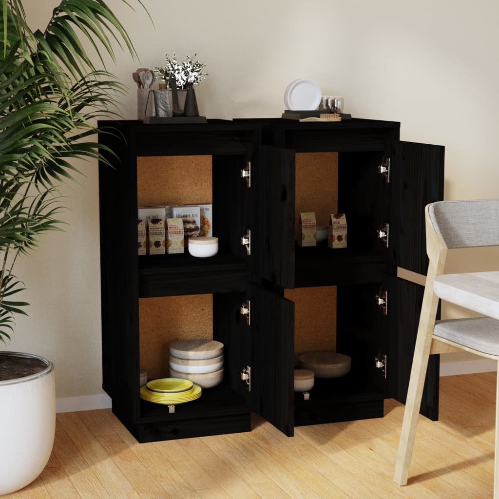 Thumbnail - vidaXL Sideboards 2 Stk. Schwarz 31,5x34x75 cm Massivholz Kiefer