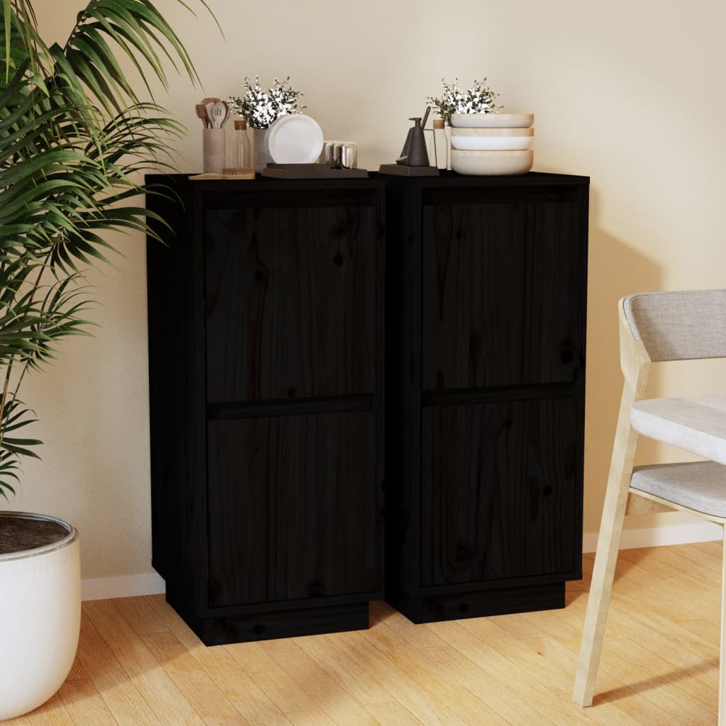 vidaXL Servante, 2 buc., negru, 31,5x34x75 cm, lemn masiv de pin