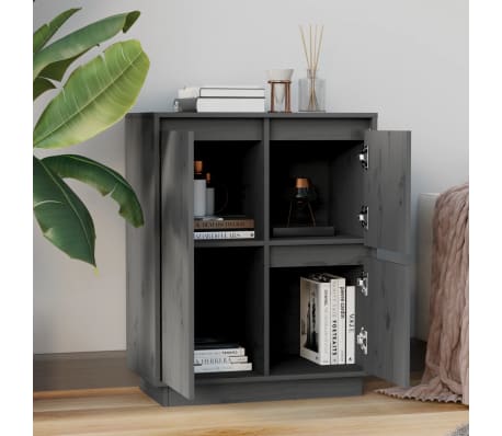 vidaXL Skjenk grå 60x34x75 cm heltre furu