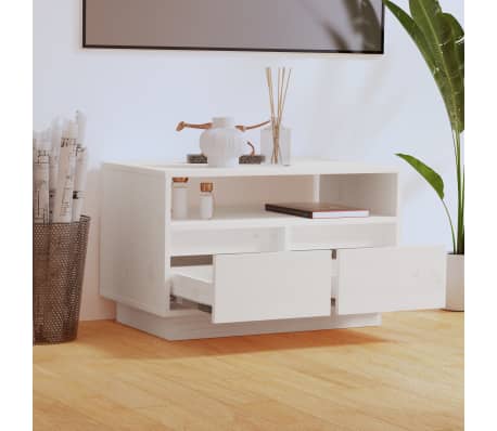 vidaXL Έπιπλο Τηλεόρασης Λευκό 60 x 35 x 37 εκ. από Μασίφ Ξύλο Πεύκου