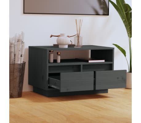 vidaXL Έπιπλο Τηλεόρασης Γκρι 60 x 35 x 37 εκ. από Μασίφ Ξύλο Πεύκου
