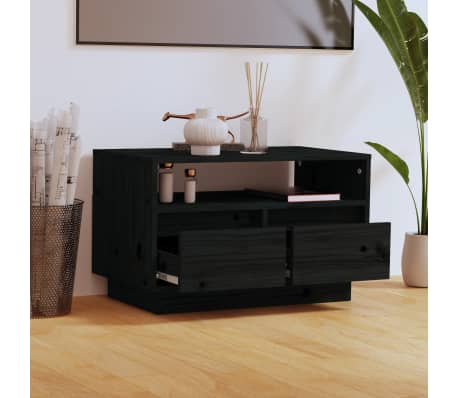 vidaXL Televizoriaus spintelė, juoda, 60x35x37cm, pu&scaron;ies masyvas