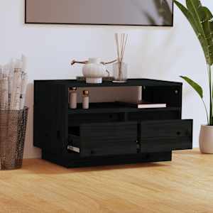 vidaXL Televizoriaus spintelė, juoda, 60x35x37cm, pu&scaron;ies masyvas