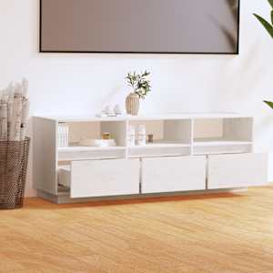 TV skříňka bílá 140 x 37 x 50 cm masivní borové dřevo - obrázek 3
