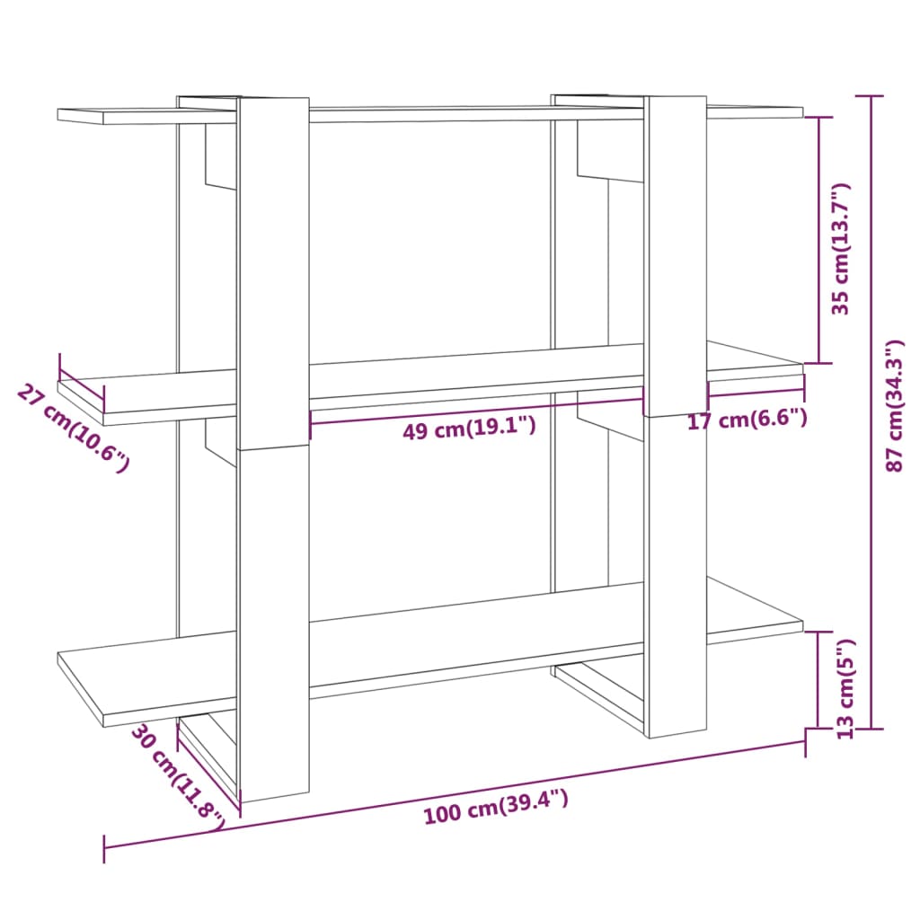 Bibliotecă/Separator cameră, gri beton, 100x30x87 cm