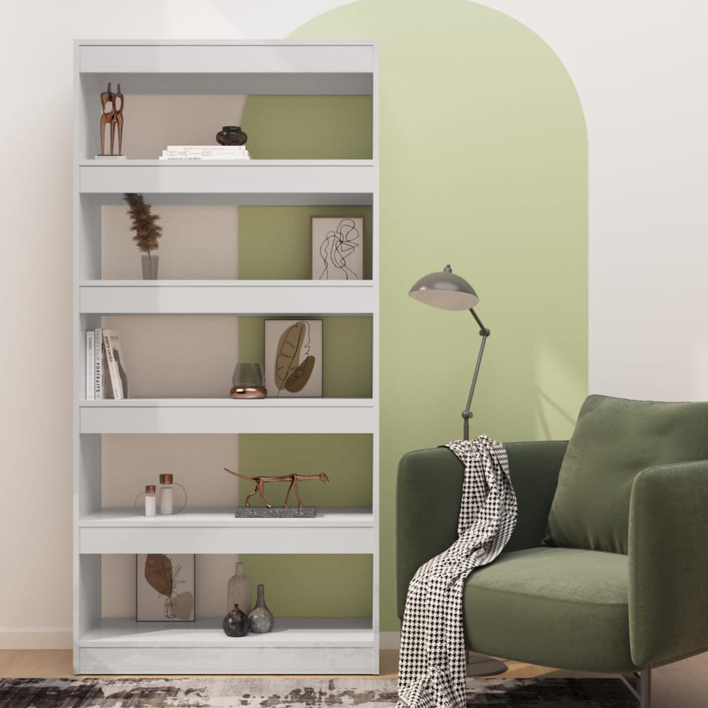 vidaXL magasfényű fehér térelválasztó könyvszekrény 80x30x166 cm