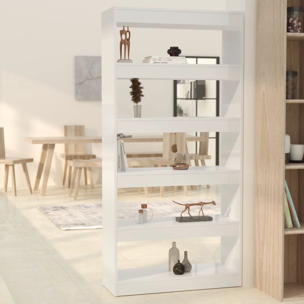 vidaXL Bibliotecă/Separator cameră, alb lucios, 80x30x166 cm, PAL 