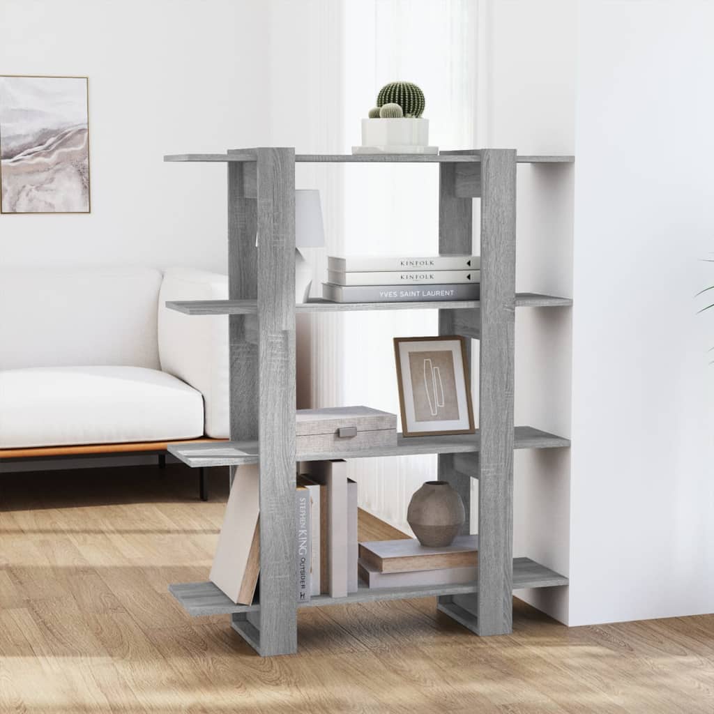 vidaXL Rega� na ksi��ki/przegroda, szary d�b sonoma, 100x30x123,5 cm