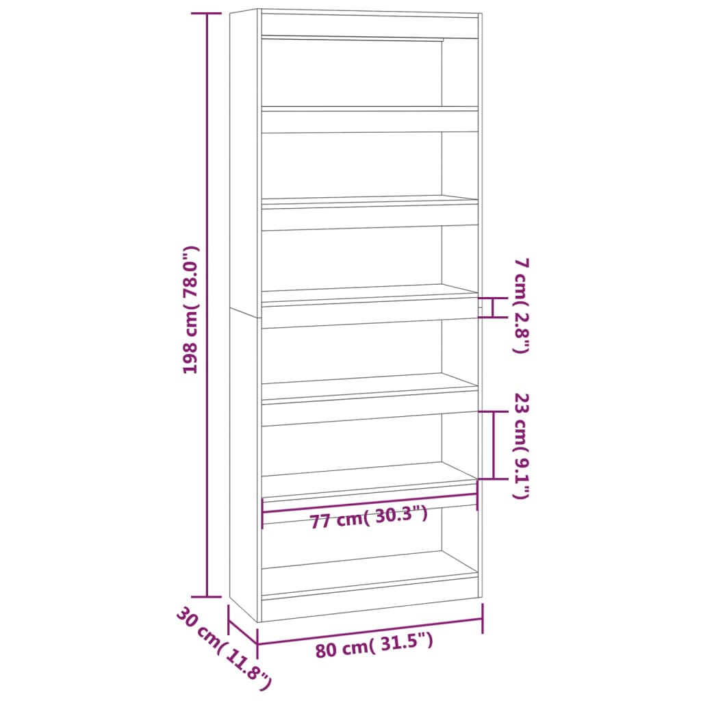 Bibliotecă/Separator cameră, stejar afumat, 80x30x198 cm, PAL