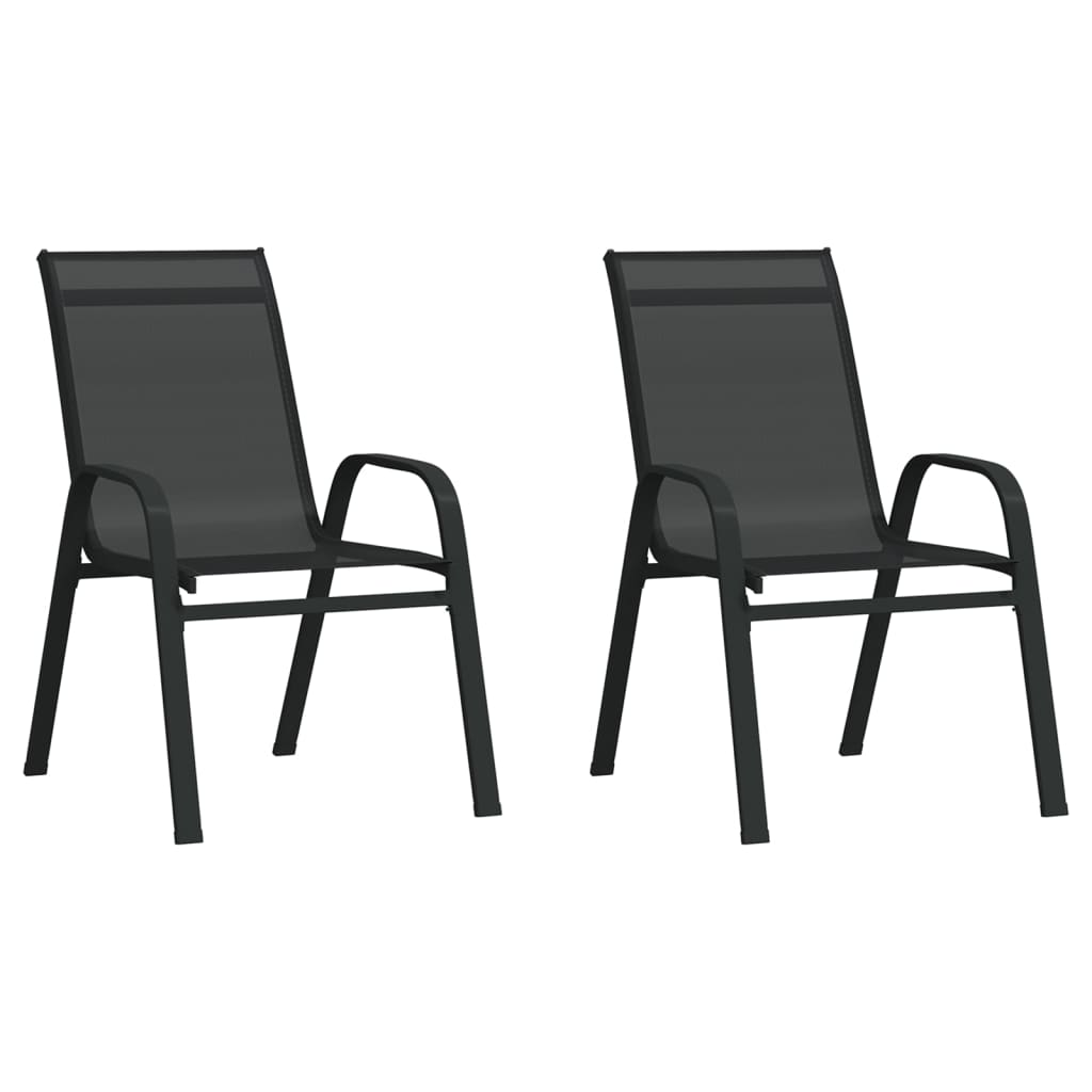  Stohovateľné záhradné stoličky 2 ks čierne textilénová látka