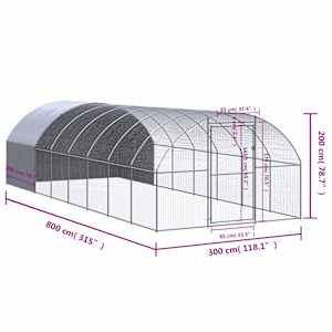 Venkovní klec pro kuřata 3 x 8 x 2 m pozinkovaná ocel - obrázek 9