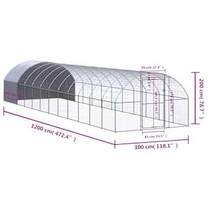 Venkovní klec pro kuřata 3 x 12 x 2 m pozinkovaná ocel - obrázek 9