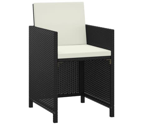 vidaXL 3 Piece Patio Dining Set with Cushions Poly Rattan Black