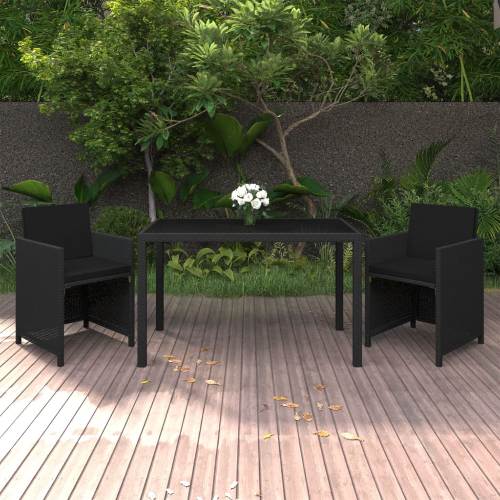 Mobilier à dîner de jardin et coussins 3pcs Résine tressée Noir