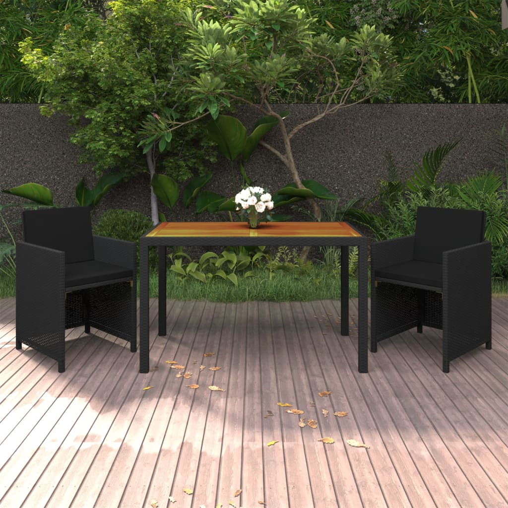3dílný zahradní jídelní set s poduškami polyratan černý