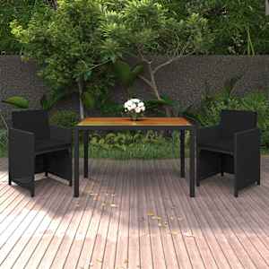 Vrtna jedilna garnitura 3-delna z blazinami poli ratan črna