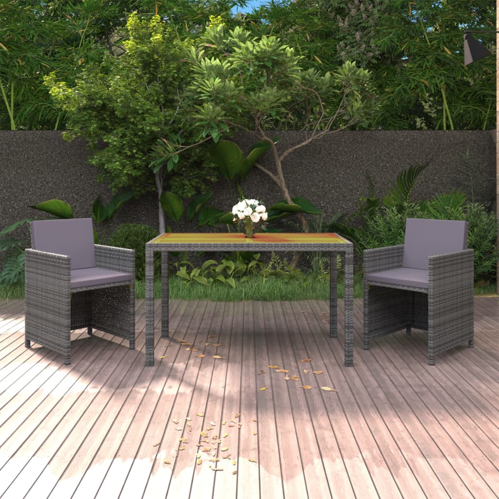 vidaXL 3-tlg. Garten-Essgruppe mit Kissen Poly Rattan Grau