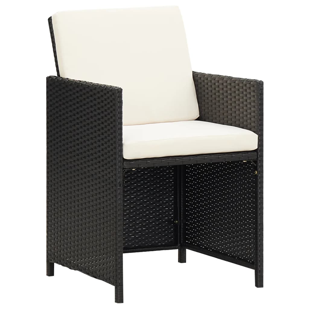 Stolik jadalniany z krzesłami rattan PE, czarny, 109x107x74 cm