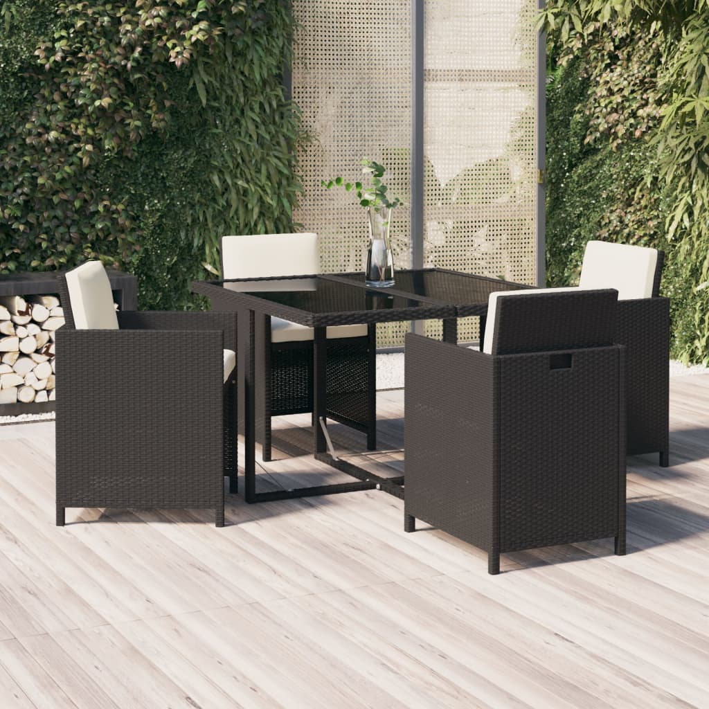 vidaXL 5-tlg. Garten-Essgruppe mit Kissen Poly Rattan Schwarz