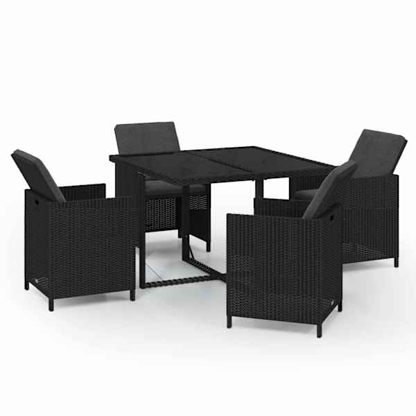 vidaXL 5-osaline aiam&ouml;&ouml;bli komplekt patjadega, must, pol&uuml;rotang