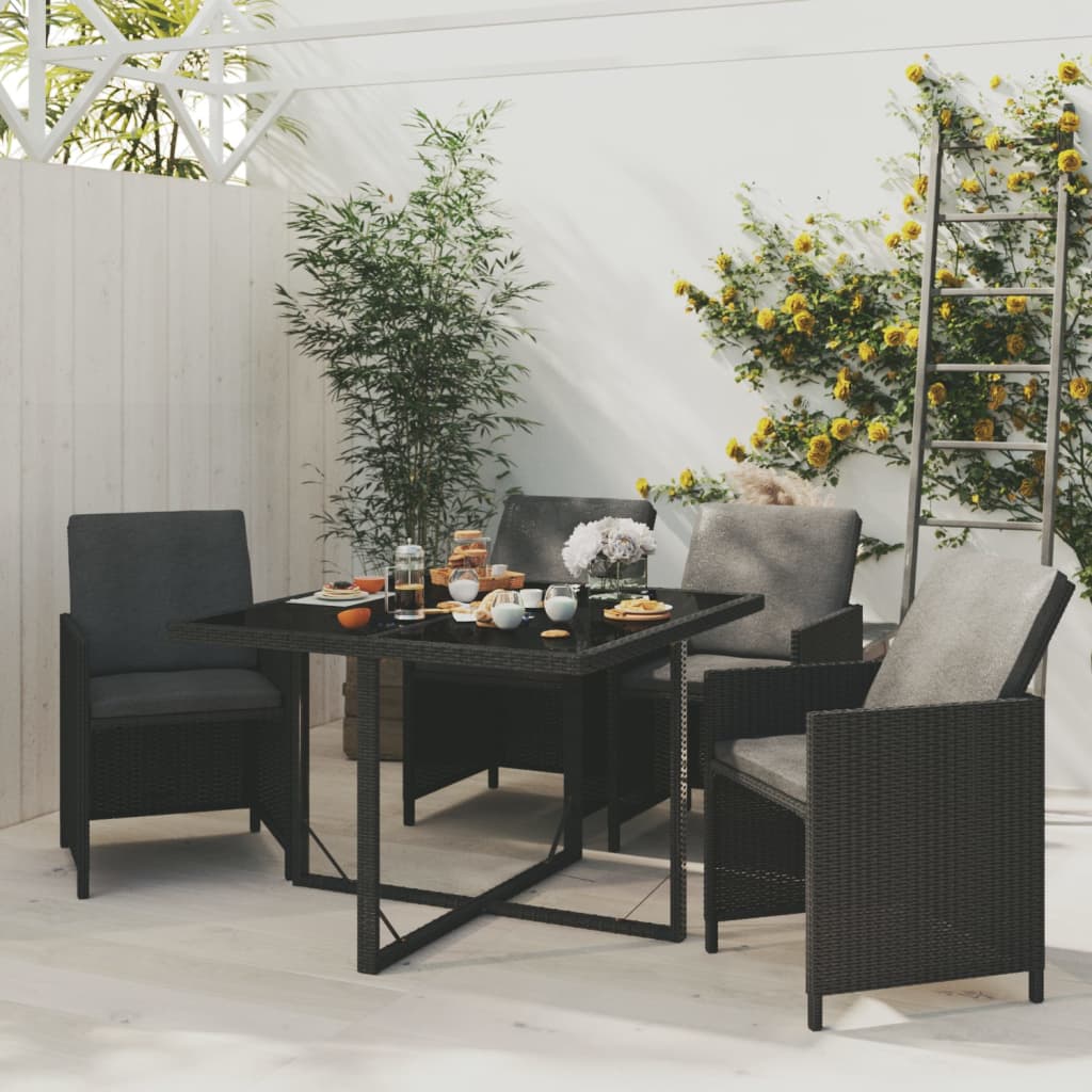 vidaXL 5-tlg. Garten-Essgruppe mit Kissen Poly Rattan Schwarz