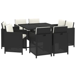 vidaXL Ensemble à manger de jardin coussins 9pcs Résine tressée Noir