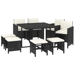 vidaXL Ensemble à manger de jardin coussins 9pcs Résine tressée Noir