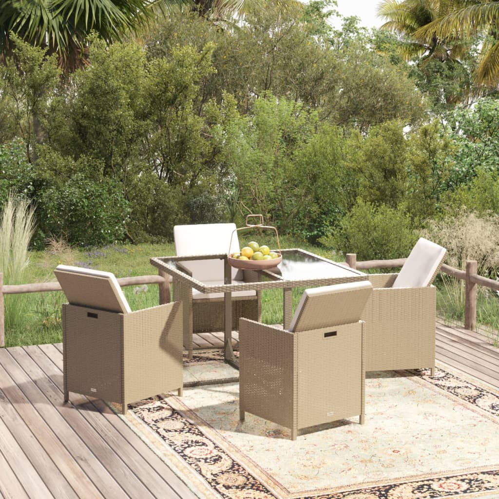 5-tlg. Garten-Essgruppe mit Kissen Poly Rattan Beige