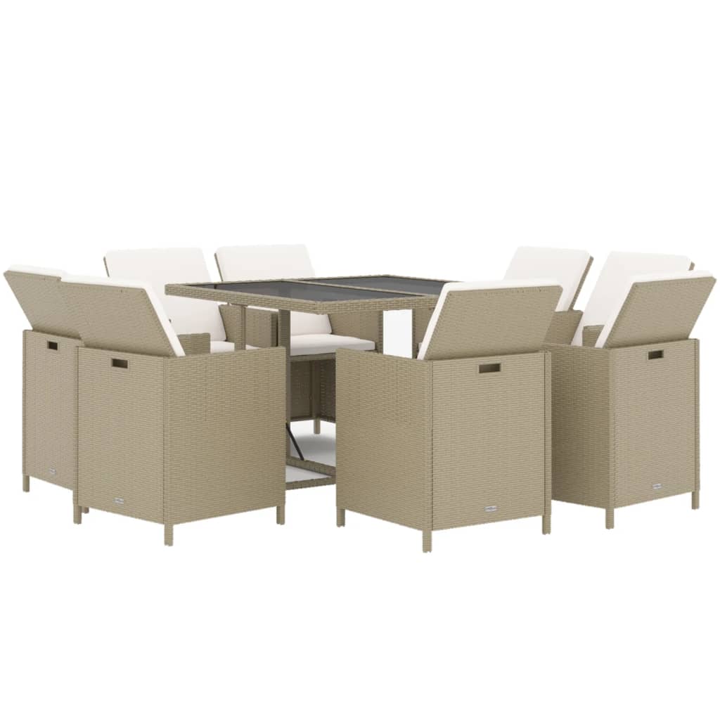 vidaXL 9-delige Tuinset met kussens poly rattan beige