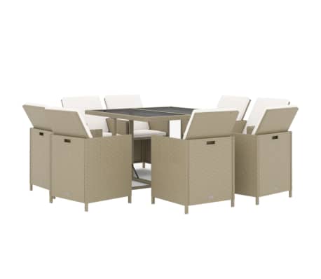 vidaXL Ensemble à manger de jardin et coussins 9 pcs Poly rotin Beige