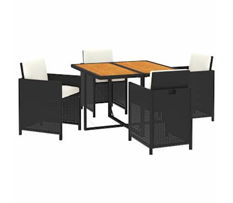 vidaXL 5-tlg. Garten-Essgruppe mit Kissen Poly Rattan Schwarz
