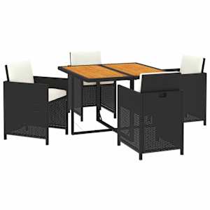 vidaXL 5-tlg. Garten-Essgruppe mit Kissen Poly Rattan Schwarz