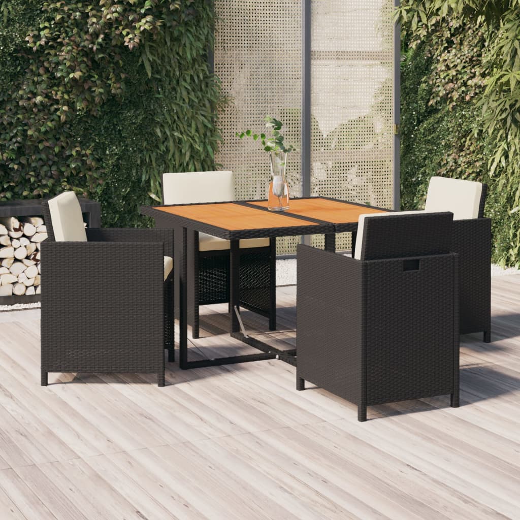 vidaXL 5-tlg. Garten-Essgruppe mit Kissen Poly Rattan Schwarz