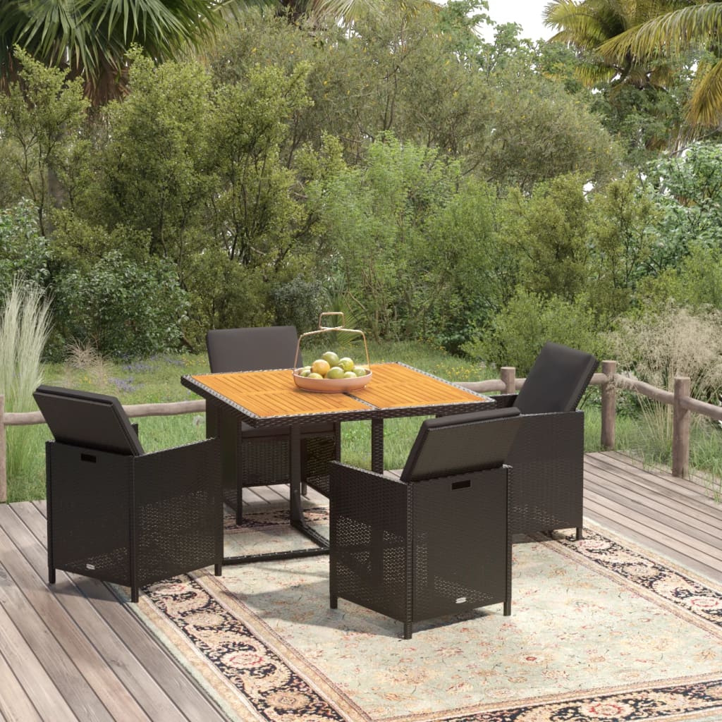 vidaXL 5-tlg. Garten-Essgruppe mit Kissen Poly Rattan Schwarz