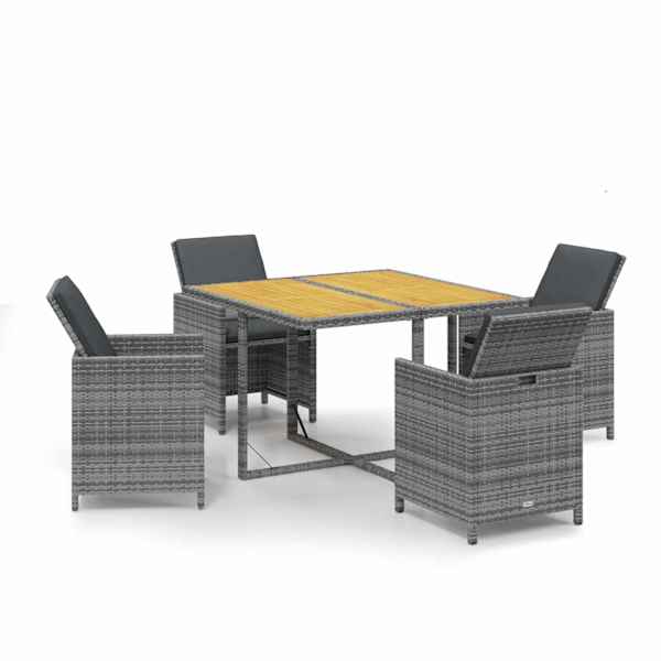 vidaXL 5-osaline aiam&ouml;&ouml;bli komplekt patjadega, pol&uuml;rotang, hall