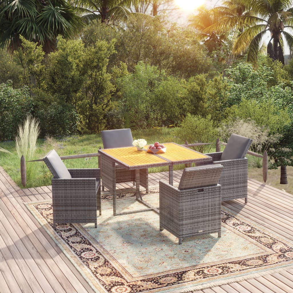 vidaXL Set mobilier de grădină cu perne, 5 piese, gri, poliratan