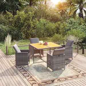 Vrtna jedilna garnitura 5-delna z blazinami poli ratan siva