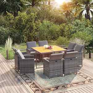 Vrtna jedilna garnitura 9-delna z blazinami poli ratan siva