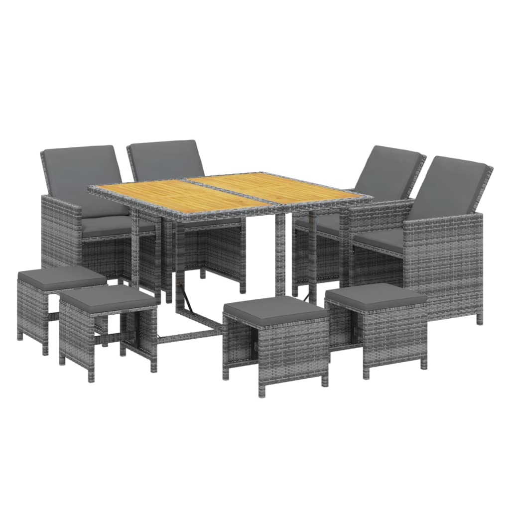 vidaXL 9-delige Tuinset met kussens poly rattan grijs