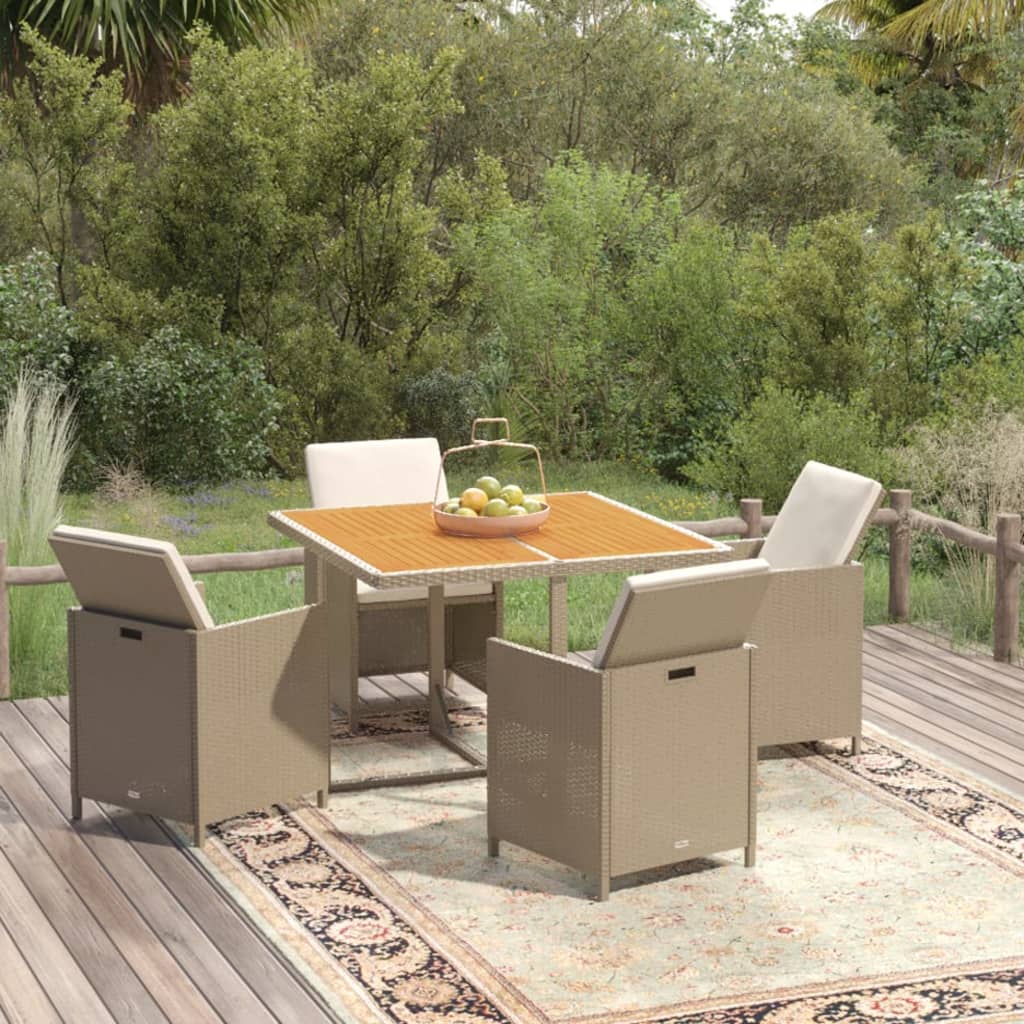 5-tlg. Garten-Essgruppe mit Kissen Poly Rattan Beige